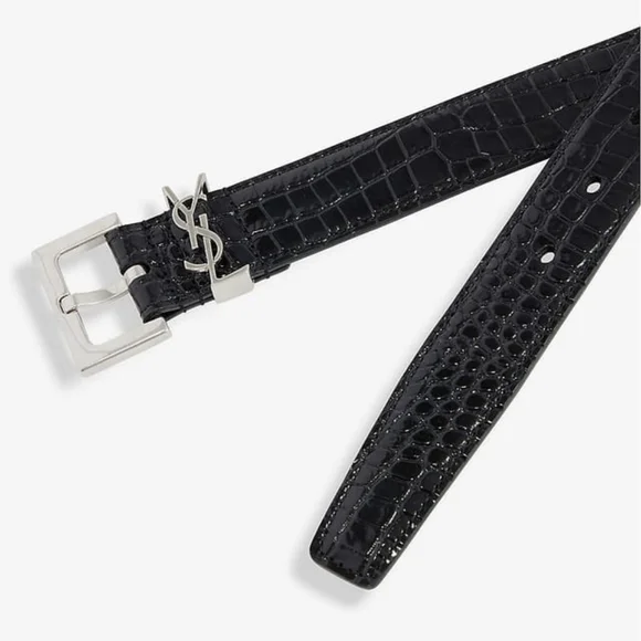 SAINT LAURENT Monogram-Buckle Croc-Embossed Leather Belt Size 75 - Picture 2 of 7
